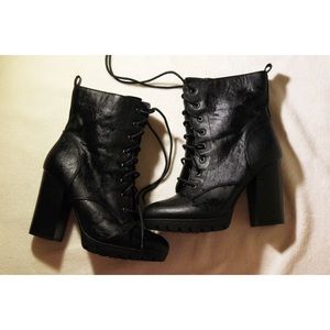 Black High Heel Combat Boots